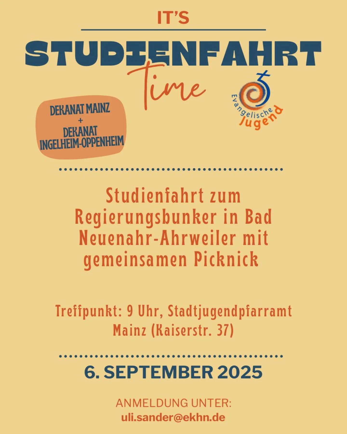 Meldet euch an für unsere Studienfahrt! Wir freuen uns schon :) 

(Auf dem letzten Post hat sich ein Fehler in Ulis Mailadresse eingeschlichen. Falls ihr beim Anmelden eine Fehlermail bekommen habt, probiert es jetzt nochmal aus)

#ejvd #kooperation #studienfahrt #regierungsbunker #regierungsbunkerahrweiler #badneuenahrahrweiler #ejvdingopp #evjugendmainz #evjugend