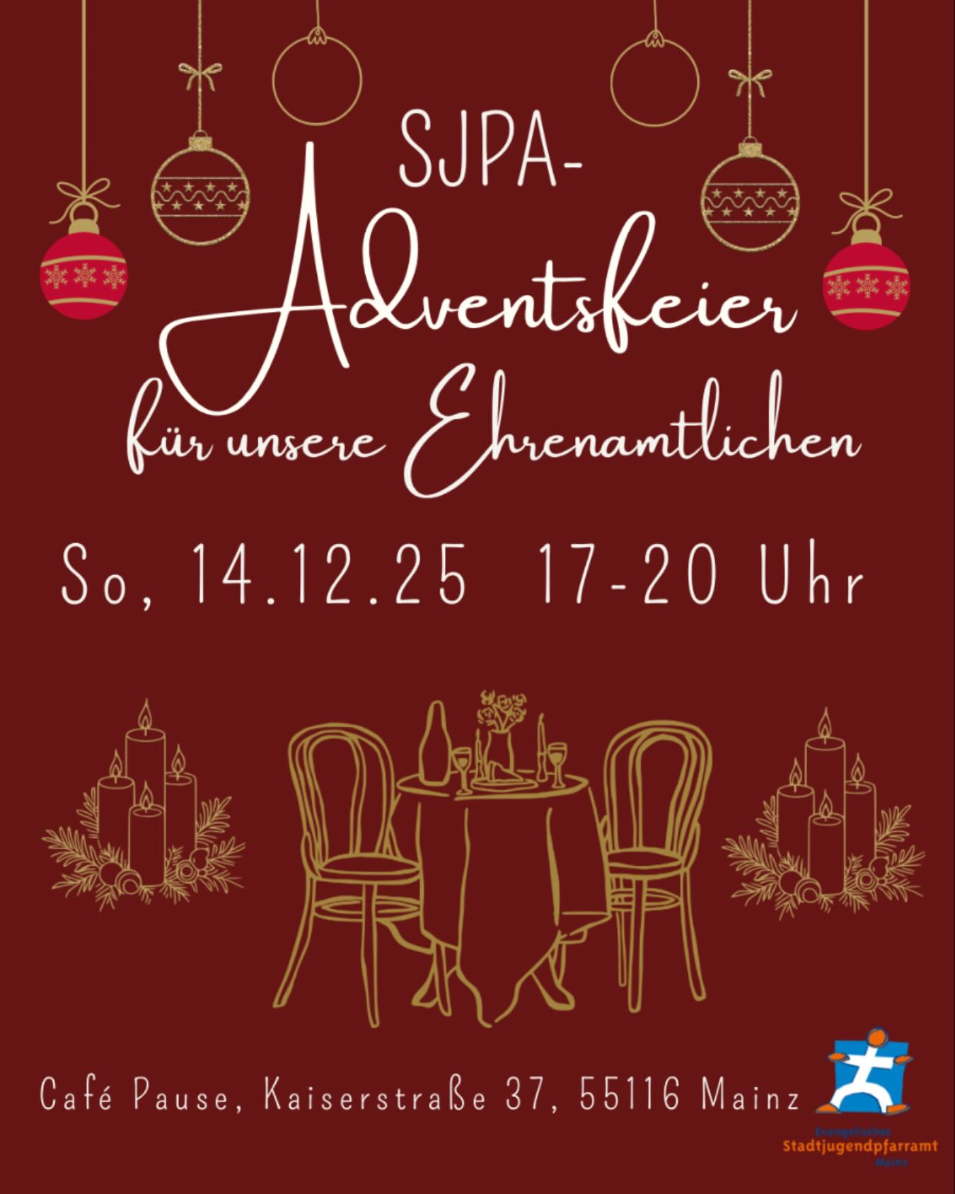 Wir laden euch herzlichst zu unserer Adventsfeier am 14.12. bei uns im Café Pause ein! Freut euch auf leckeres Essen und ein tolles Beisammensein 🥰🎄